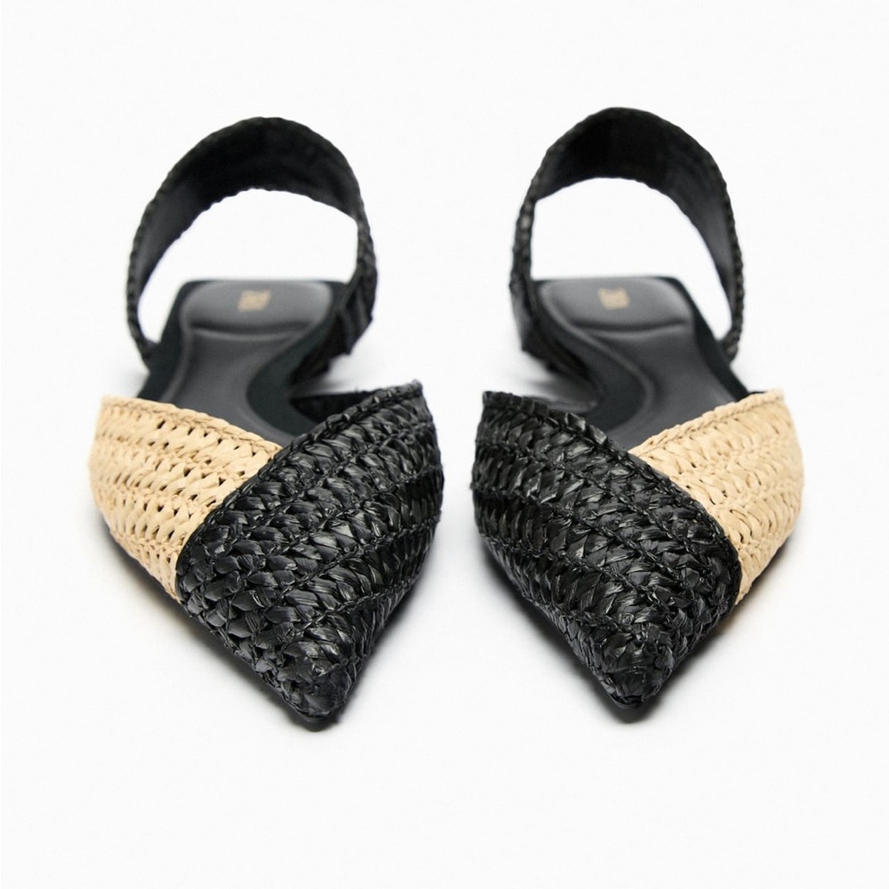 Zara WOVEN RAFFIA SLINGBACK FLATS. Multi-Color. Sizes 6.5, 7.5, 8. New with Tags - Picture 3 of 6